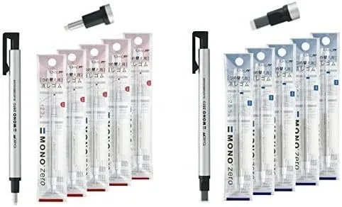 Tombow Borrador estilo bolígrafo Mono Zero (2 borradores y 20 recambios, 0.091 in redondo y punta rectangular de 0.098 in)