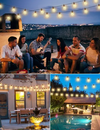 Vista 7 de Brightever Guirnalda de luces para exteriores de 25 pies impermeable, luces LED para patio con 8+1 bombillas Edison S14 inastillables, luces