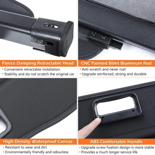 Vista 5 de Cubierta de cajuela retráctil para maletero trasero de Jeep Grand Cherokee 2011 2012 2013 2014 2015 2016 2017 2018 2019 2020 2021, cubierta