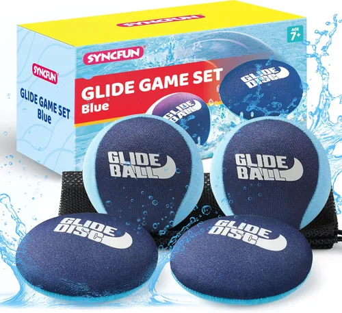 SYNCFUN 4 Pcs Skip Water Balls,Splash Water Bouncing Balls with Mesh Bag, Beach Toys for Kids, Pool Toys for Friends and Family, Fly Swimming Game