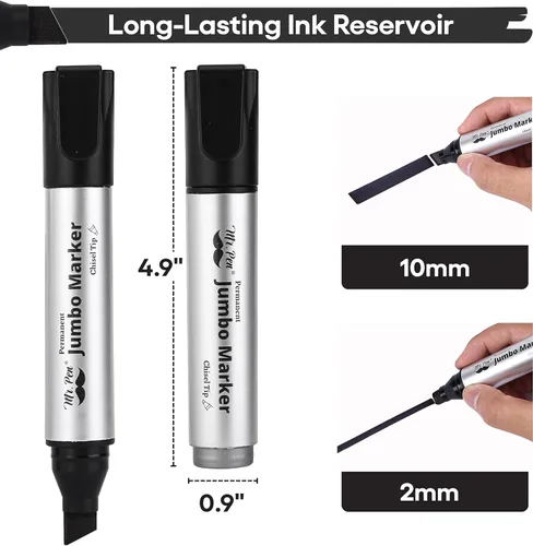 Vista 4 de Mr. Pen - Marcadores permanentes jumbo, paquete de 4, punta de cincel, negro, grueso, grande, punta ancha
