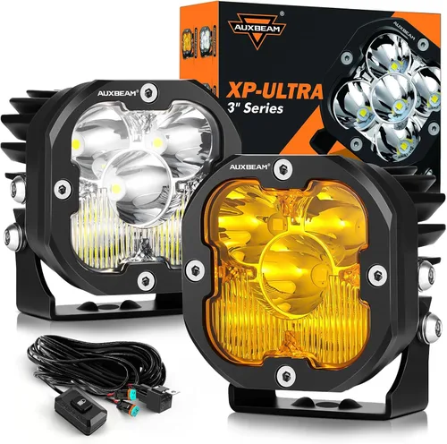 Auxbeam Vainas LED de 3 Pulgadas, Serie XP-Ultra, Faros Antiniebla Ámbar Blanco, Combo Spot Flood, Barras de Luz LED Todoterreno, Luces Cúbicas de
