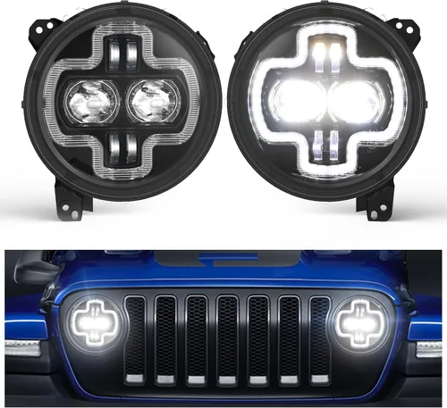 Kiwi Master - Faros LED para Jeep Wrangler JL/4xe 2018-2023, 2020-2023 Jeep Gladiator JT Accesorios Halo DRL Faro redondo de 9 pulgadas con luces de