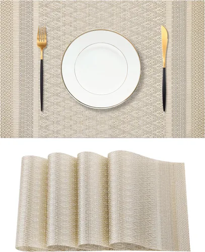 Vista 58 de Leetaltree - Juego de 4 manteles individuales beige, antideslizantes, resistentes al calor, para mesa de comedor, lavables, duraderos, de PVC