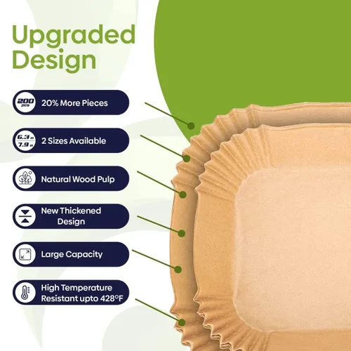 Vista 6 de 200 forros desechables para freidora de aire, forros de papel pergamino de 7.9 pulgadas, forros perfectos para freidora de aire para hornear