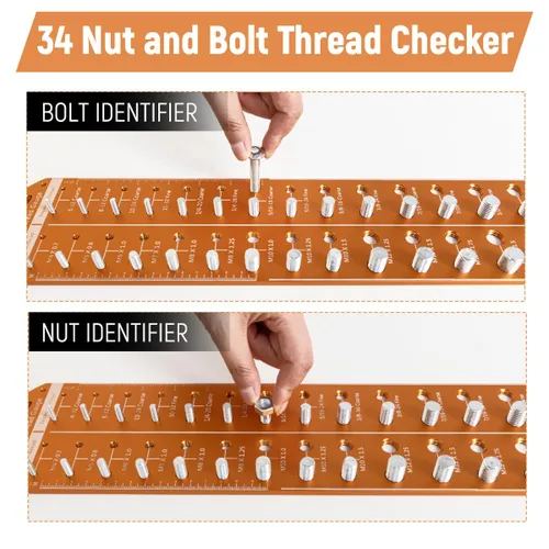 Vista 8 de Comprobador de roscas de tuerca y perno, calibre de rosca, calibre de identificación de pernos y tuercas, identibolt de 14 pulgadas y 14 métricas