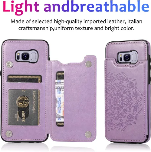 Vista 3 de Asuwish Funda compatible con Samsung Galaxy S8 y protector de pantalla de vidrio templado, accesorios para tarjetero, cartera con función atril