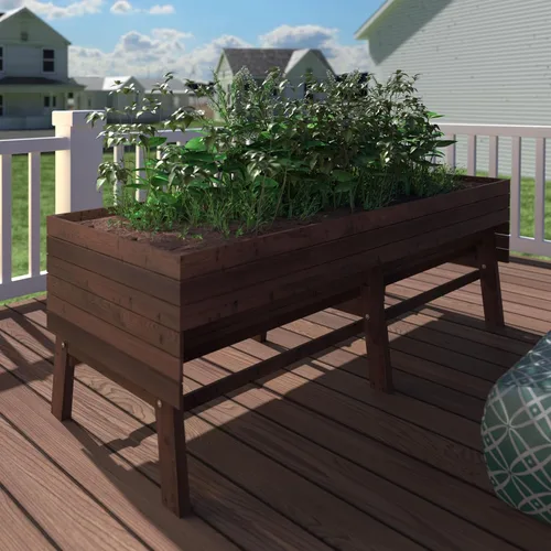Vista 11 de MUPATER Cama de jardín elevada 7 en 1 para exteriores para verduras con patas, maceta grande elevada de madera con diseño de forro para hierbas