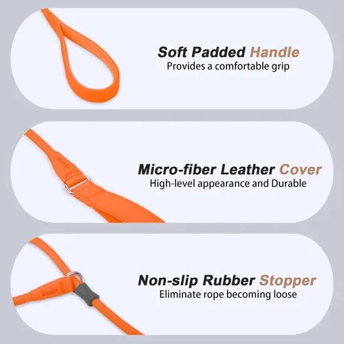 Vista 17 de Correa antideslizante para perro, correa de entrenamiento para perros con doble asa, correa antideslizante de cuero suave y collar, correa de nailon