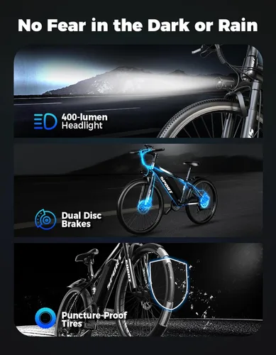 Vista 5 de Electric Bike for Adults, 1500W Peak Mountain Ebike with 25 MPH, 65 Miles Range, 7 Speeds, 48V 10Ah Removable Battery 26" Ebike for Commute