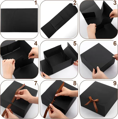 Vista 3 de Chinco 12 cajas de regalo negras con tapas de 8 x 8 x 4 pulgadas, caja de propuesta de dama de honor con cinta para boda, despedida de soltera
