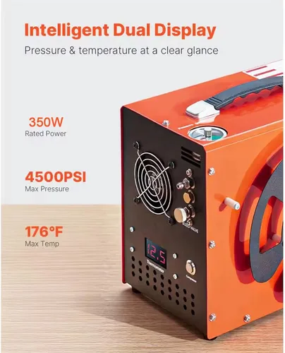 Vista 4 de Compresor de aire PCP 350W, 4500PSI/30Mpa PCP Airgun Compresor con convertidor incorporado y sistema de refrigeración de ventilador, Auto Stop