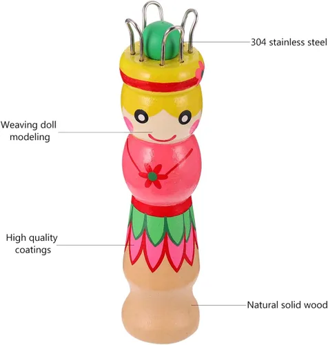 Vista 6 de Carrete de tejer francés Herramienta de tejer de madera Hilo de madera para hacer punto de muñeca Carfts Tejedor de madera con aguja