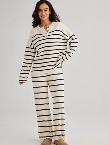 Vista 3 de LILLUSORY Conjunto de 2 piezas de moda de gran tamaño para mujer, conjuntos de descanso holgados a juego, cómodos conjuntos de suéter de punto