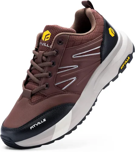 FitVille Mens Wide Hiking Shoes Waterproof Outdoor Work Shoes Trekking Trails Sneakers with Arch Support for Heel Pain Relief - Sturdy Core
