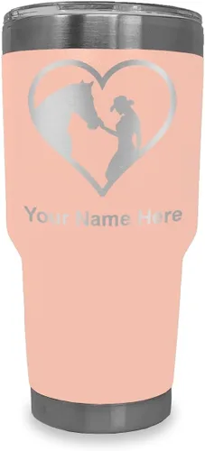 Vista 20 de LaserGram Vaso aislado al vacío de 20 onzas, corazón de vaquera de caballo, grabado personalizado incluido (negro) Engraved Gift, Vacuum Insulated