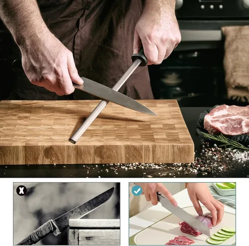 Vista 4 de Cuchillo de afilado de acero portátil para afilar diamantes, afilador de cuchillos de grano 600, amoladora de acero para cuchillo con mango