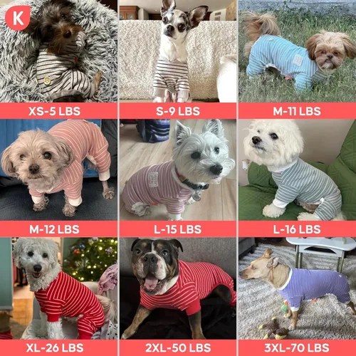 Vista 4 de KYEESE Pijamas para perros elásticos de 4 patas, pijamas a rayas para perro, overol ligero, pijama para cachorro, suave, transpirable, acogedor