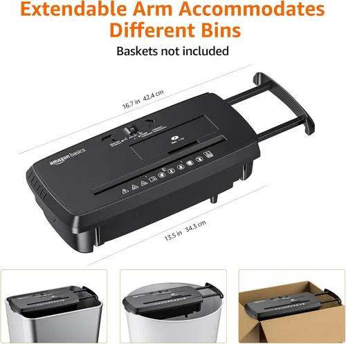 Vista 2 de Yaxa Basics Trituradora de papel cortado en tiras de 8 hojas, CD y tarjetas de crédito con apagado automático, diseño compacto, portátil, sin