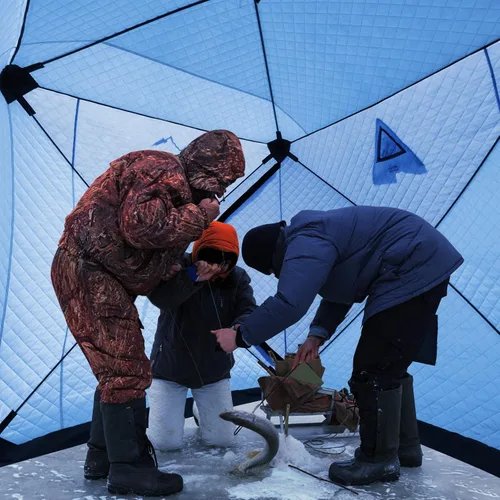 Vista 6 de Your Choice Tienda emergente para pesca en hielo para 3-4 personas, completamente aislada, a prueba de viento y cálida, equipo y accesorios de pesca