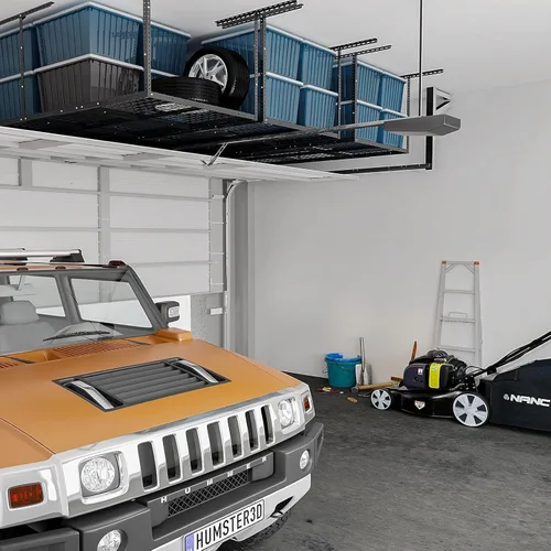 Vista 2 de FLEXIMOUNTS Estante de almacenamiento de techo de garaje de 3x8, sistema de organización de garaje ajustable, metal resistente, capacidad