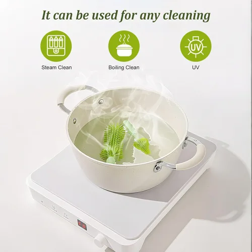 Vista 6 de Kit limpiador de biberones de viaje con estuche de almacenamiento, juego de cepillos compactos 6 en 1 para alimentación infantil, piezas