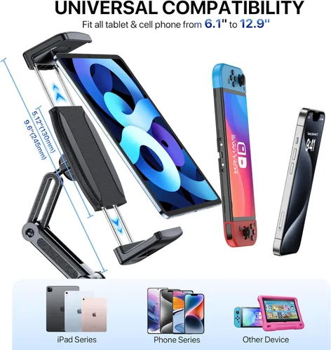 Vista 6 de Miracase [Soporte para tablet con portavasos actualizado 2025 para coche, [Brazo de abrazadera de elevación alta] Soporte para tablet de coche