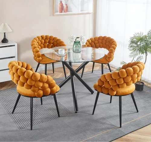 Vista 188 de Mesa de comedor redonda de 36 pulgadas para 4, mesas de cocina y comedor de cristal, moderna mesa de comedor circular con mesa de vidrio templado