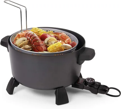Vista 5 de National Presto, Presto 06009 - Hervidor de cocina de 10 cuartos de galón, vaporera XL, olla multifunción, color negro