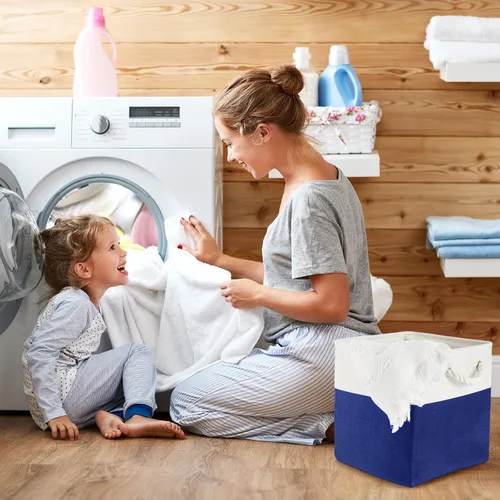 Vista 7 de Geiserailie 6 cubos de almacenamiento de tela de 11 x 11 pulgadas, canastas plegables con asas de transporte resistentes, cestas de mimbre