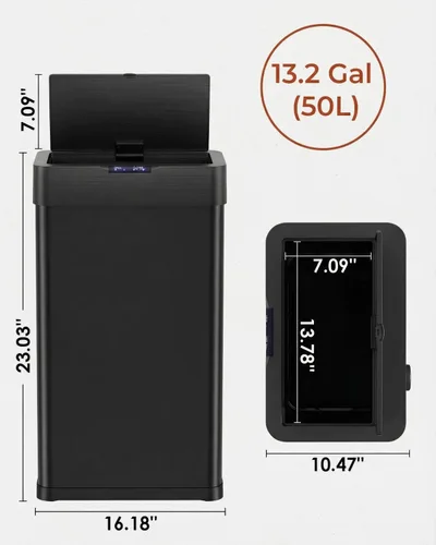 Vista 2 de TLSUNNY Cubo de basura automático sin contacto con sensor de movimiento de 13.2 galones, contenedor inteligente de acero inoxidable cepillado