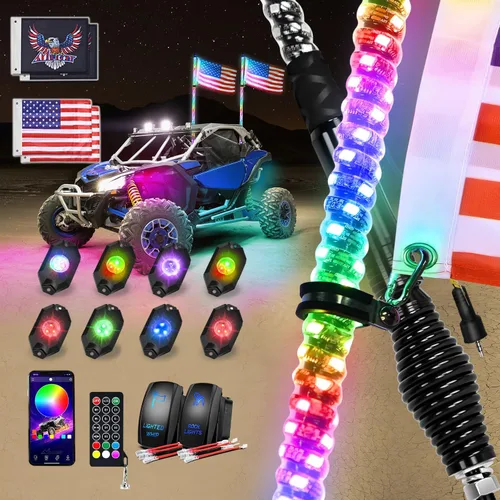 Vista 18 de Nilight Luz LED para látigo, 1 antena COB RGB de 2 pies con base de resorte, aplicación Bluetooth y control remoto, patrones de persecución