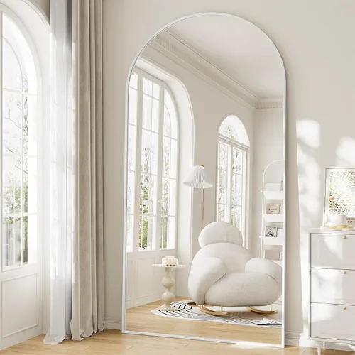 Vista 22 de Espejo de longitud completa de gran tamaño, espejo de piso arqueado de 38 x 77 pulgadas, espejo de cuerpo completo con soporte, espejo
