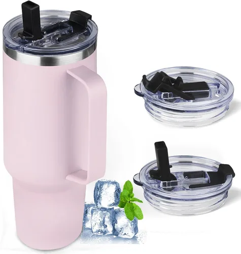 Vista 13 de Vaso de 20 onzas con asa, vaso aislado de acero inoxidable con tapa y pajilla, taza de café aislada al vacío de doble pared, taza térmica de café