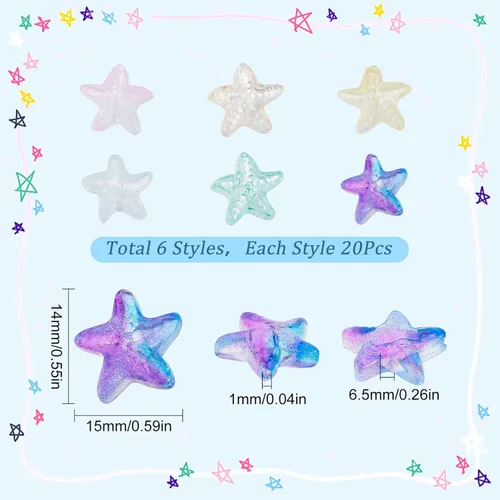 Vista 2 de SUNNYCLUE 1 caja de 120 cuentas de estrella de mar, cuentas de estrella de mar, estrella de mar, océano, animal de doble cara, transparentes