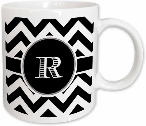 Vista 9 de 3dRose Taza de dos tonos azul con monograma de cheurón en blanco y negro inicial R 11oz
