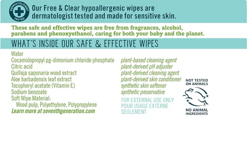 Vista 8 de Seventh Generation Toallitas para bebé, libres y transparentes con dispensador de tapa abatible, 64