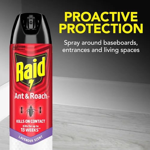 Vista 4 de Raid Ant & Roach Killer - Spray para insectos listados, mata por semanas, aroma a lavanda, 17.5 oz, paquete de 1