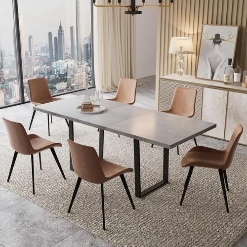 Vista 22 de ZckyCine Mesa de comedor expandible de nogal de 67 a 51 pulgadas, mesa rectangular extensible con parte superior gruesa y patas de metal