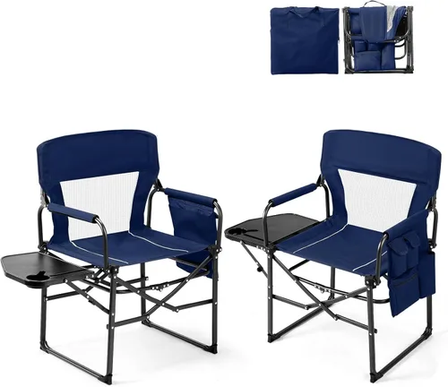 Vista 11 de VINGLI Sillas de campamento, silla de directores, silla de camping con mesa auxiliar y bolsa de transporte, sillas de campamento resistentes