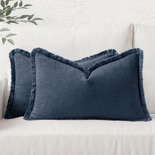 Vista 36 de MIULEE Juego de 2 fundas de almohada decorativas de lino neutro con flecos, fundas de cojín de estilo bohemio con borlas para sofá, cama, sala