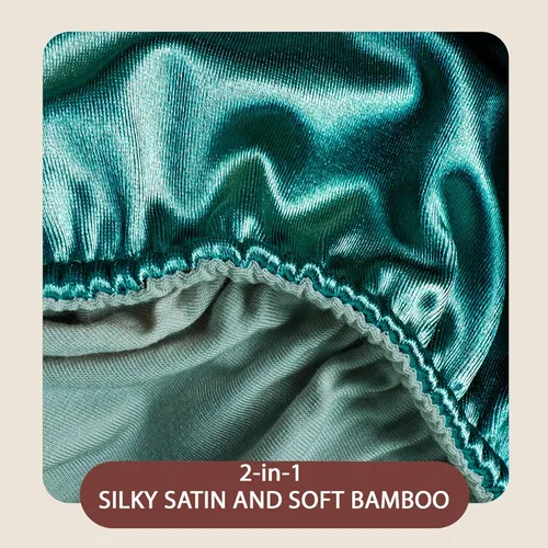 Vista 3 de Toalla de satén para el cabello, toalla turbante de doble capa para mujer, toalla de secado de cabello satinado para cabello rizado (azul)