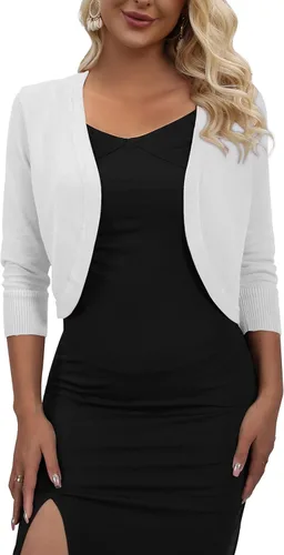 Vista 3 de AAMILIFE Cárdigan corto de manga 34 para mujer, suéter corto con frente abierto