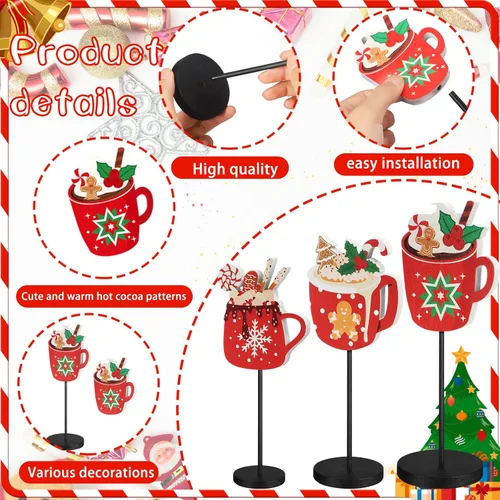 Vista 4 de Amyhill 3 piezas de decoración de mesa de Navidad para centros de mesa de chocolate caliente, letrero de bandeja escalonada, decoración de madera