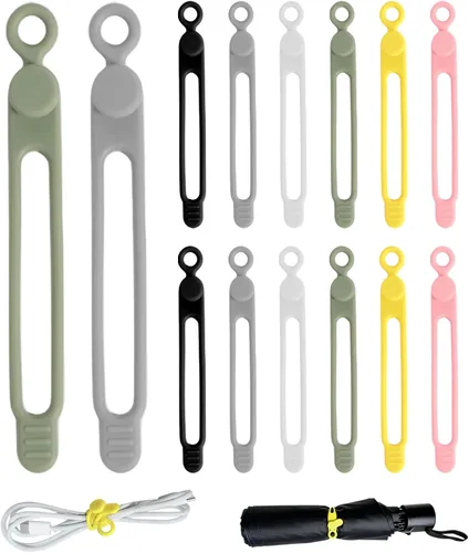 Organizador de cables de datos, bridas de silicona actualizadas 2026, organizador de cables reutilizable, cable elástico multiusos para agrupar 12