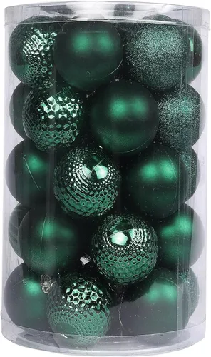 Vista 26 de YYCRAFT Adornos de bola de Navidad de 24 quilates de 1.2 pulgadas para árbol de Navidad, decoraciones de Navidad, ganchos inastillables incluidos