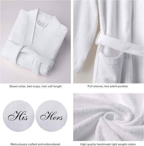 Vista 5 de AW BRIDAL 2Pcs His and Hers Terry Cloth Robes for Couples, Mr and Mrs Hooded Matching Robe Set, Wedding Engagement Gifts