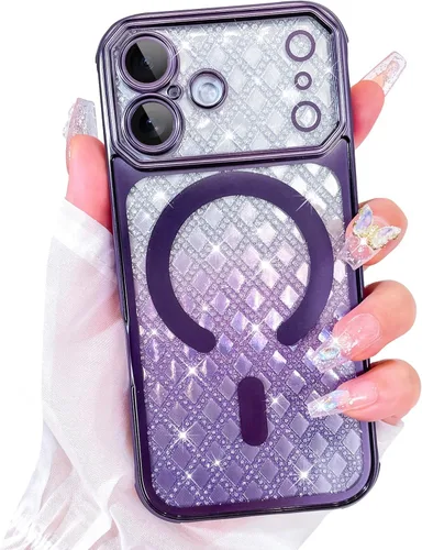 Vista 27 de Bonoma Funda con Purpurina Magnética para iPhone 16 Pro Max [Compatible con MagSafe], Funda Transparente Brillante de Lujo con Patrón de Corazones