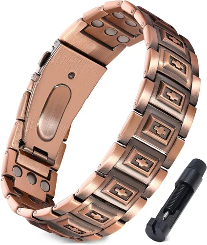 Vista 2 de Jecanori Pulsera de cobre para hombre, pulseras magnéticas de cobre para hombre