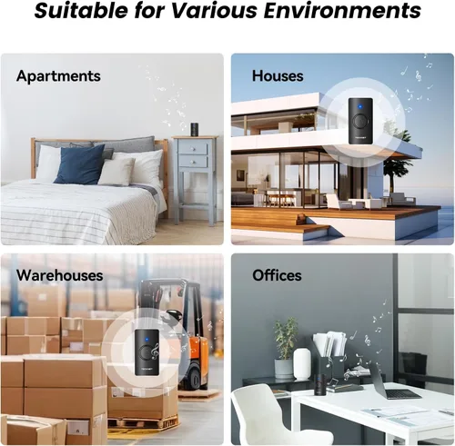 Vista 8 de TECKNET Timbre inalámbrico 1312FT, timbre de puerta impermeable IP67 para aulas, timbre de puerta alimentado por batería, 60 melodías, 5 niveles